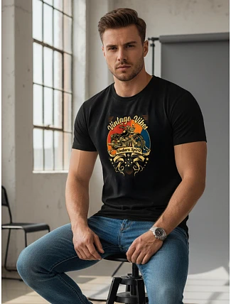 Pánské tričko s potiskem Vintage Vibes černé NX052R