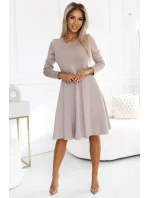 567-1 Pohodlné trapézové šaty s dlouhými rukávy - BEACH