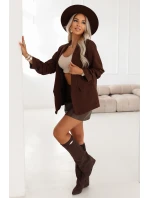 588-3 Dámské klasické sako s nabíranými rukávy - čokoládové