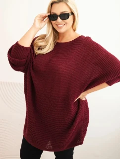 Dámský svetr Plus Size s mohairem pončo bordový