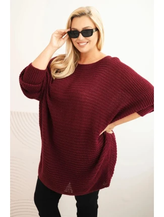 Dámský svetr Plus Size s mohairem pončo bordový Dámský svetr Plus Size s mohairem pončo bordový