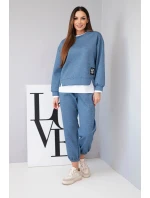 Dámský komplet s volnou mikinou a tepláky máslový jeansový melír