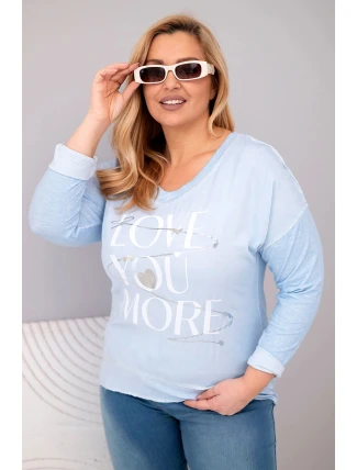 Dámská blůza Plus Size s potiskem Love You More modrá