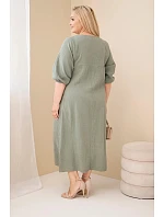 Dámské šaty plus size z bavlněného mušelínu s výstřihem do V khaki