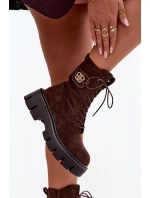 Dámské workery s ozdobným prvkem zateplené čokoládové Ilyane