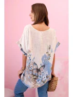 Dámská bavlněná košile s motýly a květinami béžový