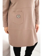 Dámské šaty Plus Size máslové s kapsou a rukávem 3/4 camelový