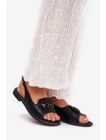 Lesklé Dámské Sandály S Ozdobou S.Barski KV51-006 Černé Lesklé Dámské Sandály S Ozdobou S.Barski KV51-006 Černé