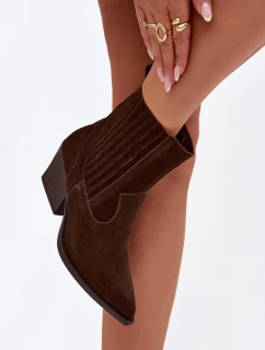 Semišové dámské boty kovbojky na podpatku zateplené čokoládové Dylira