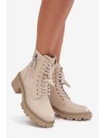 Dámské kotníkové boty Vinceza na kocích s ocieplením – béžové