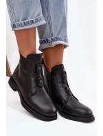 Dámské zateplené kožené kotníkové boty D&A – černé