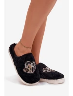 Dámské chlupaté papuče srdíčka – černé Amandra