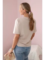 Bavlněná halenka s květinovým potiskem béžový Bavlněná halenka s květinovým potiskem béžový