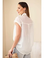 Dámská košile z tencelu s ozdobným límečkem a kapsami světle béžová