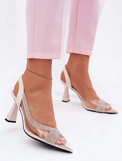 Průhledné sandály s kamínky na podpatku Vinceza 62282 světle béžové
