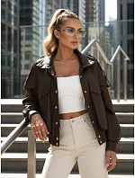 Dámská bunda z ekokůže s žebrovaným lemem a límcem hnědá FashionStreet TY5645