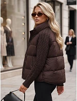 Dámská prošívaná péřová bunda s pletenými rukávy, hnědá, FashionStreet TY5931