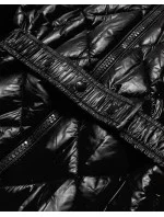 Černo/hnědá lesklá zimní bunda s mechovitou kožešinovou podšívkou (w756)