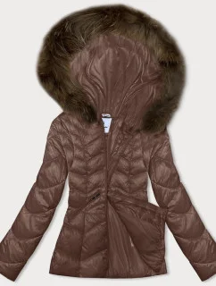 Dámská prošívaná bunda ve velbloudí barvě pro přechodné období s kapucí Glakate (LU-2202)