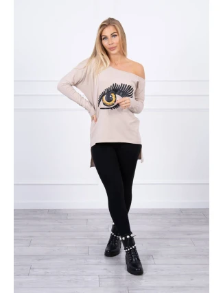 Halenka s potiskem a delšími zády béžová Halenka s potiskem a delšími zády béžová