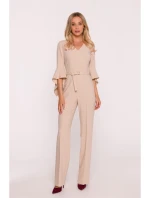 S416 Kombinéza s volánkovými rukávy - béžová