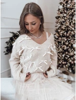 RIBBLOOM dámský svetr s mašlemi tmavě béžový FashionStreet MY2359 RIBBLOOM dámský svetr s mašlemi tmavě béžový FashionStreet MY2359