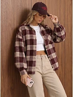 Dámská kostkovaná košile oversize v bordó barvě FashionStreet TY6047 Dámská kostkovaná košile oversize v bordó barvě FashionStreet TY6047