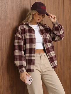 Dámská kostkovaná košile oversize v bordó barvě FashionStreet TY6047