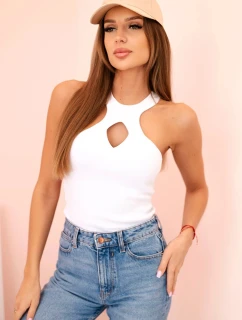 Dámská bezrukávová blůza s výstřihem a ozdobnou sponou bílá