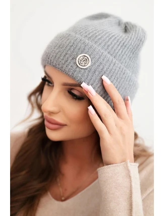 Dámská zimní čepice chlupatá s ozdobným knoflíkem tmavě šedá Dámská zimní čepice chlupatá s ozdobným knoflíkem tmavě šedá