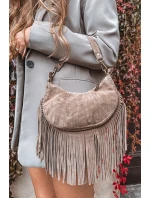 Kožená semišová kabelka s třásněmi tmavě béžová Aurelisse
