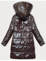 Hnědo-ecru hrubší oboustranná dámská zimní bunda (V767)