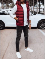 Pánská prošívaná vesta s kapucí červená FashionStreet TX4742 Pánská prošívaná vesta s kapucí červená FashionStreet TX4742