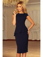 Elegantní tmavě modré dámské midi šaty s volánkem model 6211541 Elegantní tmavě modré dámské midi šaty s volánkem model 6211541