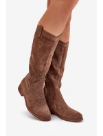 Kozačky S Ažurovým Svrškem Na Plochém Podpatku Hnědé S.Barski HY51-860