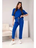 Dámská viskózová souprava s krátkým rukávem a kalhotami s ohrnovací nohavicí chabrový