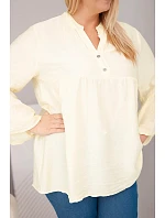 Dámská viskózová halenka Plus Size s volánovým rukávem a výstřihem do V žlutá Dámská viskózová halenka Plus Size s volánovým rukávem a výstřihem do V žlutá