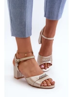 Dámské sandály z ekokože na podpatku s ozdobami zlaté Narhi