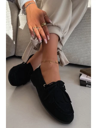 Dámské mokasíny s šněrováním a třásněmi Černé Glorina