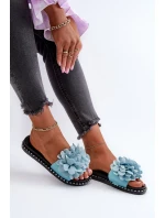 Dámské pantofle zdobené květinami, modrý cellanen