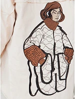Dámské oversize košilové sako s výšivkou světle béžové FashionStreet TY4321