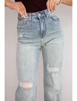 Dámské kalhoty se širokou nohavicí a odřeninami džínové