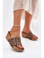 Zazoo 40289 Kožené Dámské Pantofle Na Korkovém Podpatku Leopardí