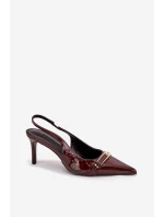 Lakované Lodičky Na Jehlovém Podpatku Se Zlatou Sponou Čokoládové Vivae