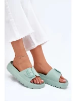 Dámské pěnové pantofle na platformě s přezkou – zelené