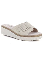 Dámské kožené žabky na platformě beige S.Barski 7002