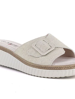 Dámské kožené žabky na platformě beige S.Barski 7002