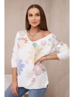 Svetrová halenka s barevnými květy žlutá+modrá