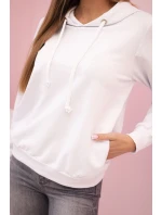 Dámská bavlněná mikina s kapucí a kapsami bílá