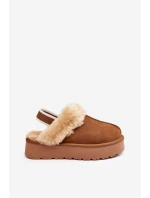 Kožené Semišové Pantofle Dámské Na Platformě S Kožíškem Camel Sophienne